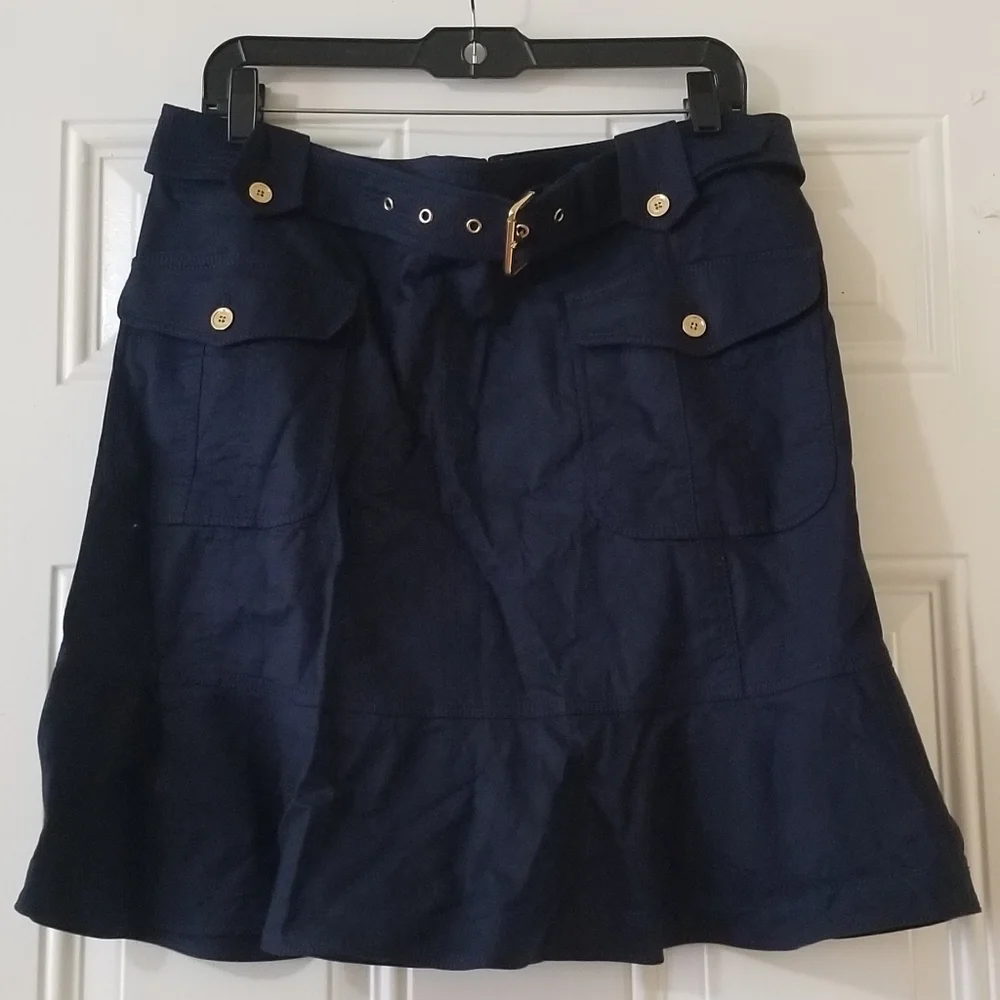 Tory Burch Navy Blue Ruffle Hem Cargo Skirt Size 12 - Picture 4 of 16